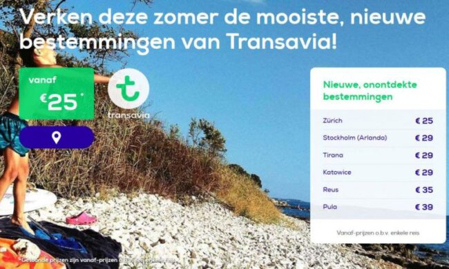 nieuwe bestemmingen van Transavia